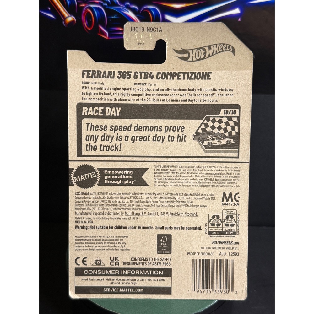 Hot Wheels 2025 Ferrari 365 GTB4 Competizione Yellow Race Day 222/250 JBC19 - Picture 2 of 2